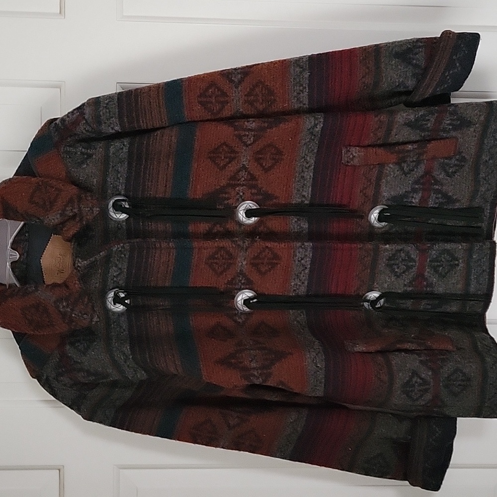 Woolrich Womens Nordic Navajo Southwestern Wool Blend Hooded Coat Sz S Vintage